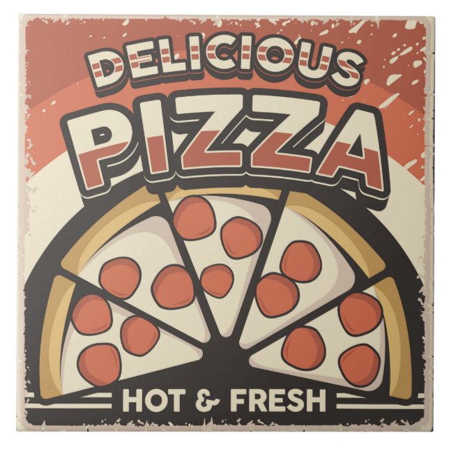 Cool retro pizza home business crafting  ceramic tile (Front)