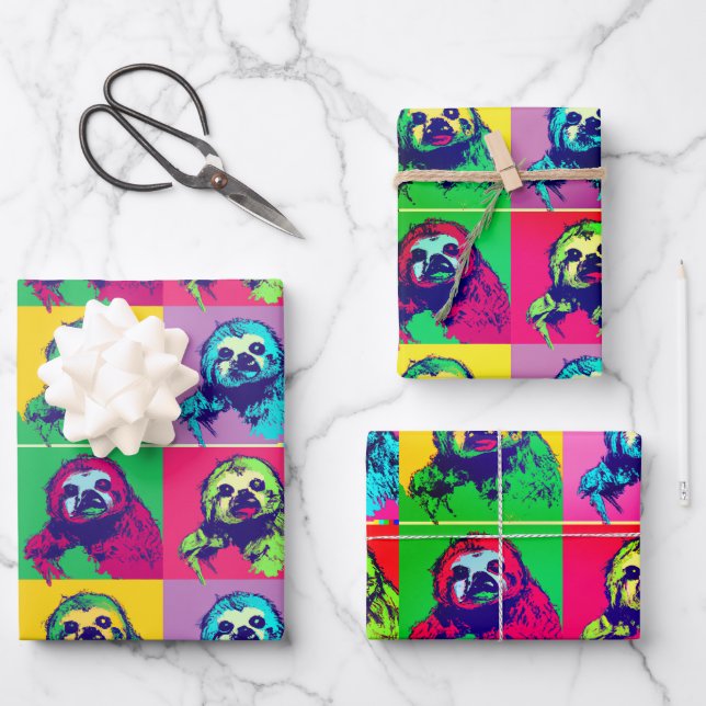 Cool retro Popart sloth designed wrapping paper  (Front)