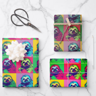 Cool Retro PopArt Sloth Designed Wrapping Paper Sheets