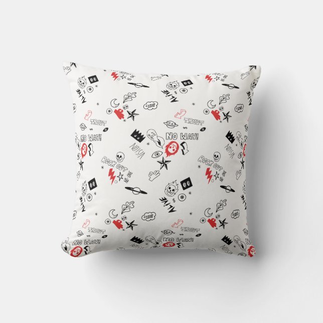 Cool Retro Punk Rock pattern Throw Pillow (Front)