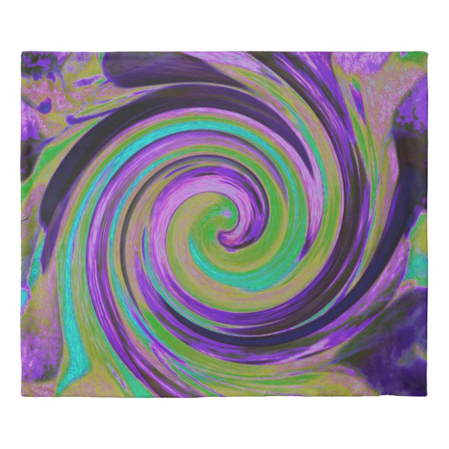 Cool Retro Purple and Chartreuse Liquid Art Swirl Duvet Cover (Front)
