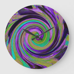 Cool Retro Purple and Chartreuse Liquid Art Swirl Large Clock