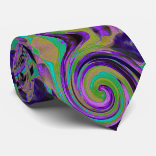Cool Retro Purple and Chartreuse Liquid Art Swirl Neck Tie