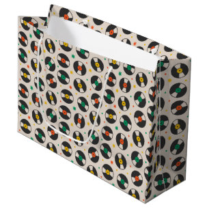 cool retro record pattern large gift bag