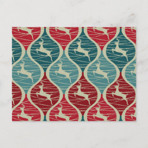 Cool Retro Red and Blue Christmas Reindeer Xmas Holiday Postcard