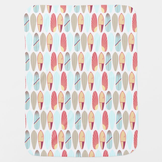 Cool retro red and blue surfboard  baby blanket (Front)