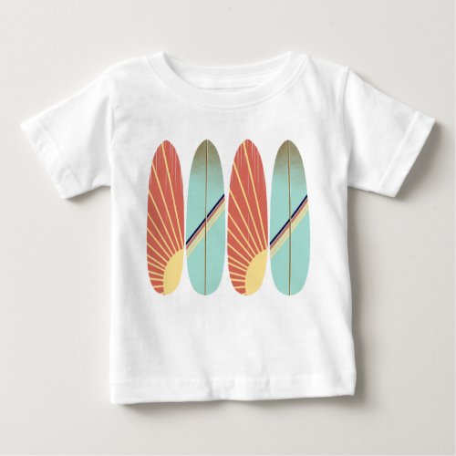 Cool retro red and blue surfboard baby T_Shirt