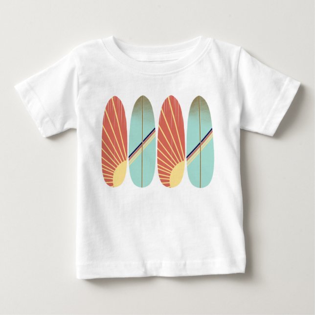 Cool retro red and blue surfboard baby T-Shirt (Front)