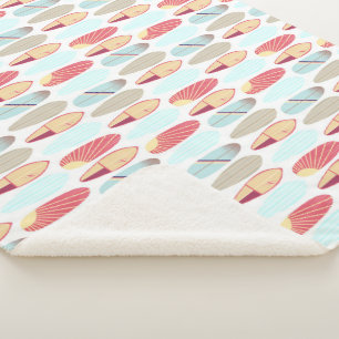Cool retro red and blue surfboard sherpa blanket