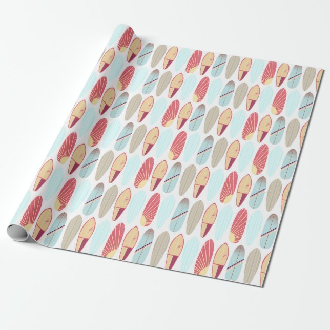 Cool retro red and blue surfboard  wrapping paper (Unrolled)
