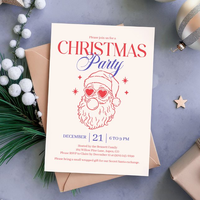 Cool Retro Santa Christmas Party Holiday Card (Creator Uploaded)