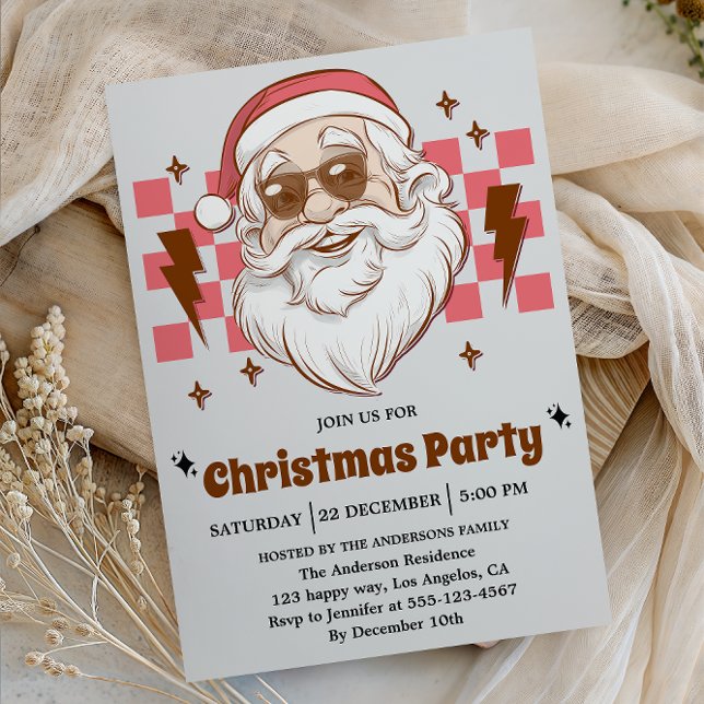 Cool Retro Santa Christmas Party Invitation (Creator Uploaded)