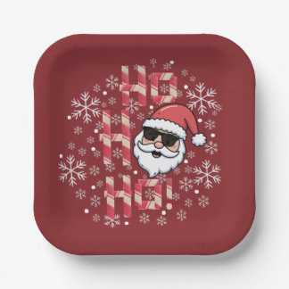 Cool Retro Santa Christmas Red Bandana Scarf Paper Plates