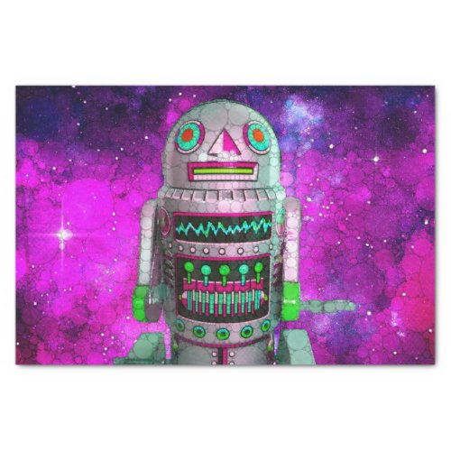 Cool retro sci fi toy robot purple galaxy birthday tissue paper