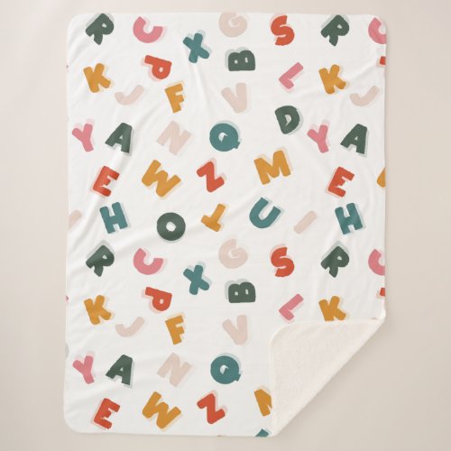 cool retro script alphabet sherpa blanket