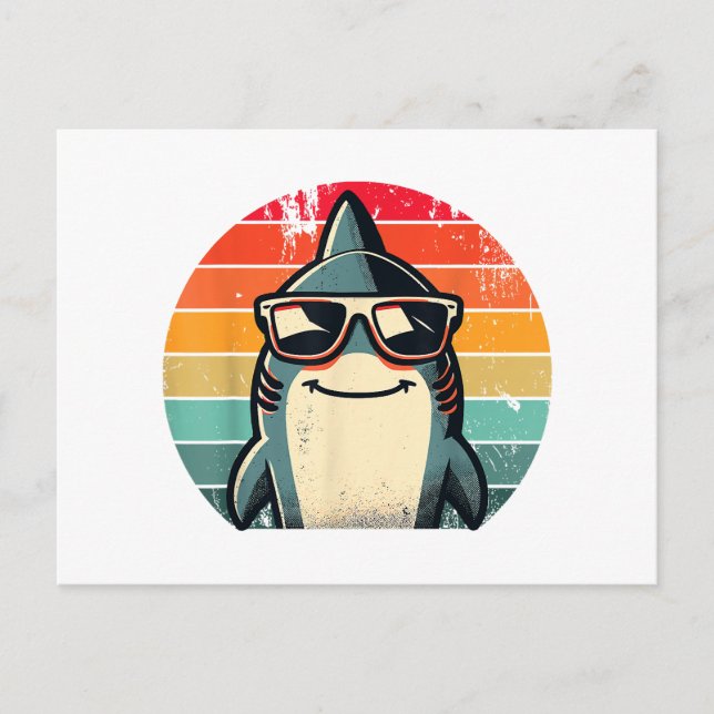 Cool Retro Shark in Sunglasses 70s 80s 90s Funny C Postcard (Front)