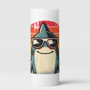 Cool Retro Shark in Sunglasses 70s 80s 90s Funny S Pillar Candle