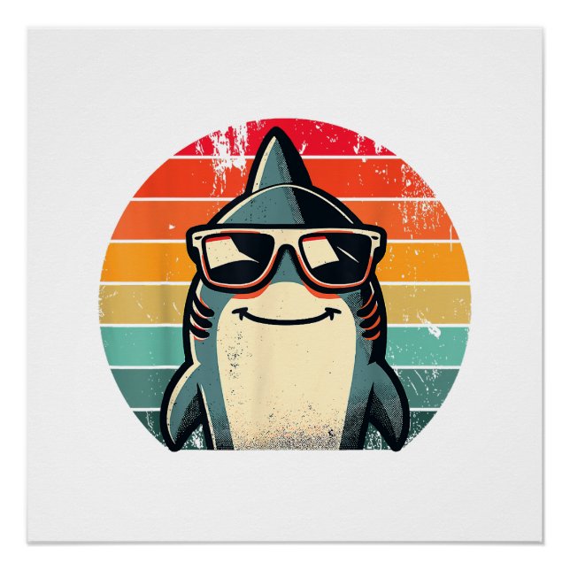 Cool Retro Shark in Sunglasses 70s 80s 90s Funny S Poster (Front)
