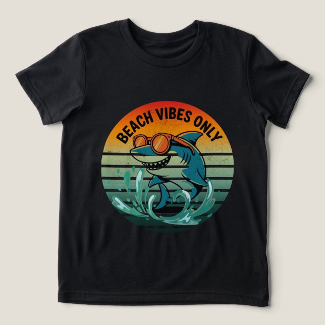 Cool Retro Shark with Sunglasses – Beach Vibes Onl Tri-Blend Shirt (Design Front)