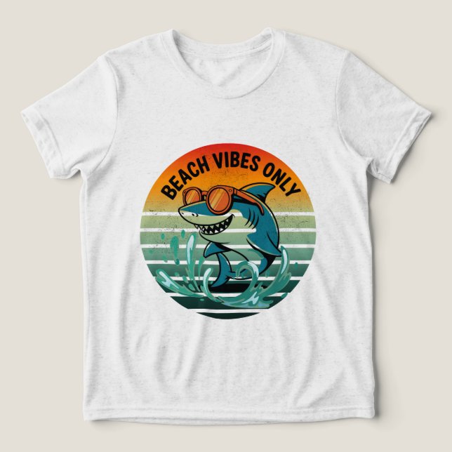 Cool Retro Shark with Sunglasses – Beach Vibes Onl Tri-Blend Shirt (Design Front)