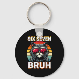 Cool Retro Six Seven Bruh Cat Sungles Meme 67  Keychain