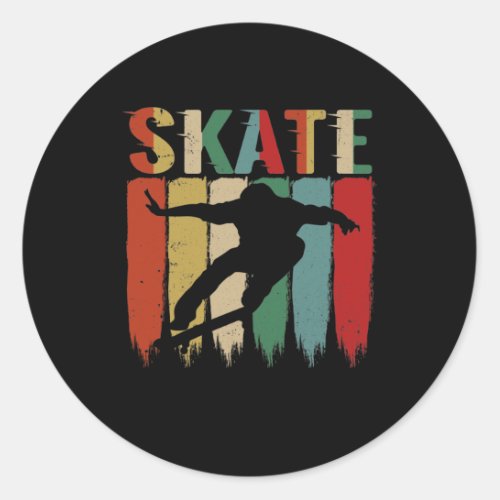 Cool Retro Skateboarder Skateboard Skating Classic Round Sticker