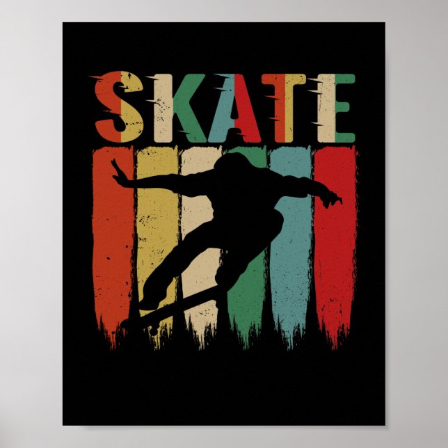 Cool Retro Skateboarder Skateboard Skating Poster (Front)