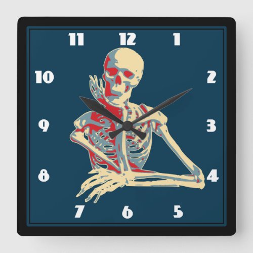 Cool Retro Skeleton Illustration Square Wall Clock