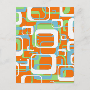 Cool Retro soft blue green orange and white shapes Postcard