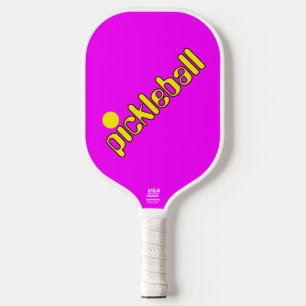 Cool Retro Summer Bright Yellow Text On Vivid Pink Carbon Fiber Pickleball Paddle