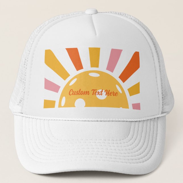 Cool Retro Sunburst Personalized Pickleball  Trucker Hat (Front)