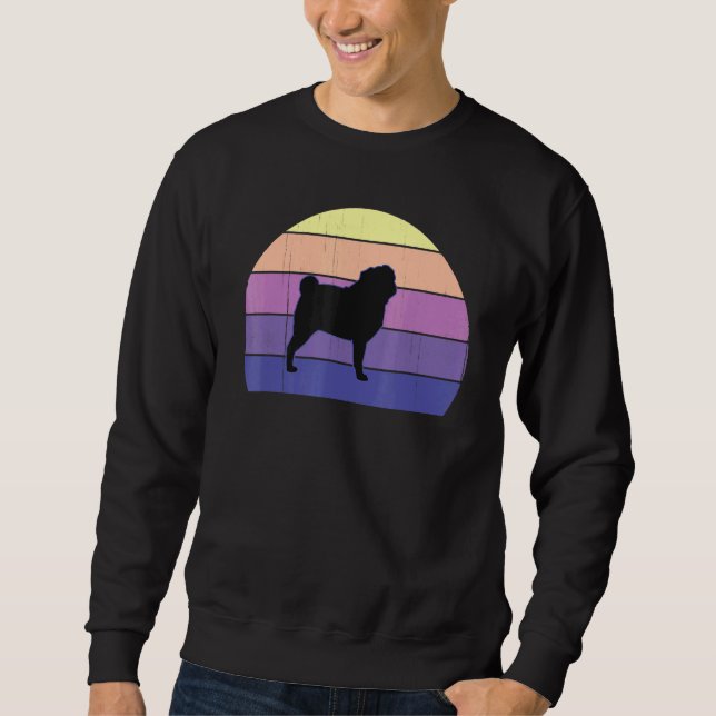Cool Retro Sunset Pugs Great Pug Owner Fun Sweatshirt (Front)