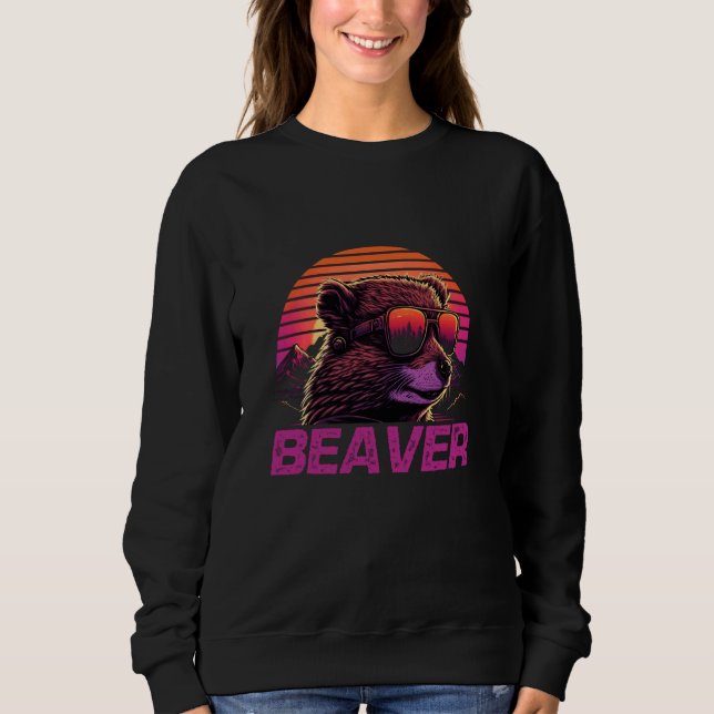 Cool Retro Sunset Sunglasses Beaver Sweatshirt (Front)