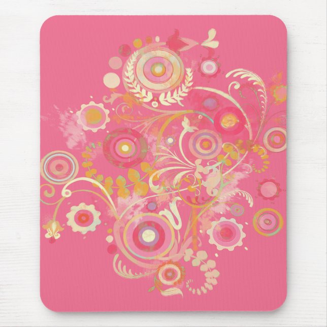 Cool Retro Swirl Pink Mousepad (Front)