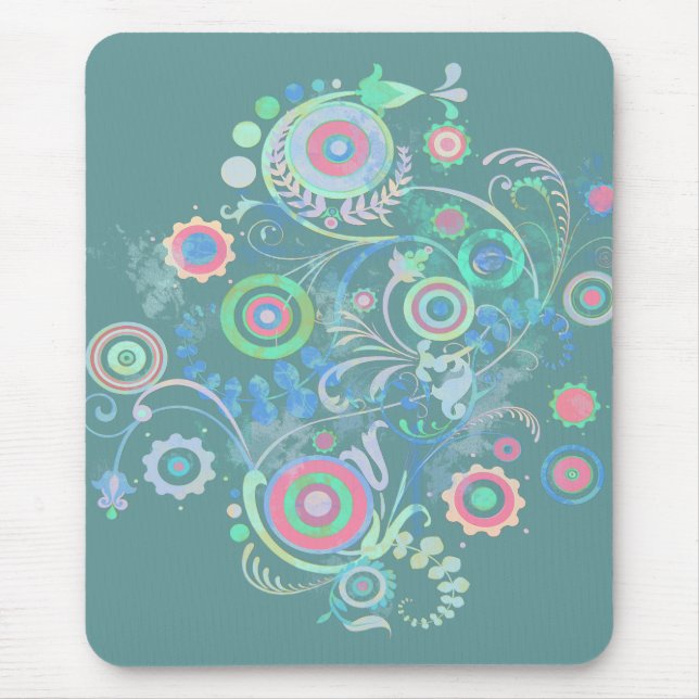 Cool Retro Swirl Teal Mousepad (Front)