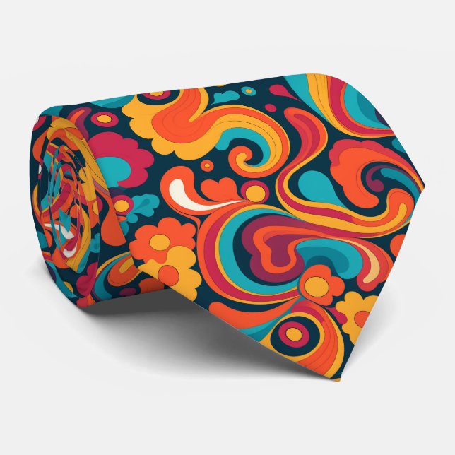 Cool retro tiled pattern neck tie (Rolled)