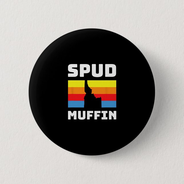 Cool Retro Travel Idaho Vacation Potatoes Spud Muf Button (Front)
