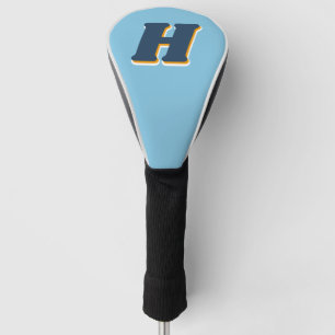 Cool Retro Typography Monogram Initial Blue Golf Head Cover