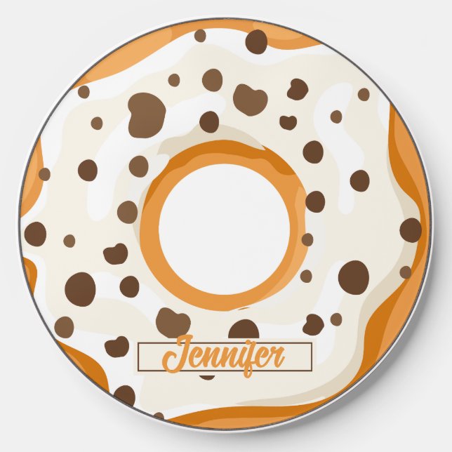 Cool Retro Vanilla Glazed Donut Sweet Dessert Wireless Charger (Front)