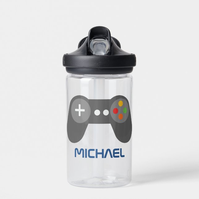 Cool Retro Video Game Controller Personalized Water Bottle (Front)