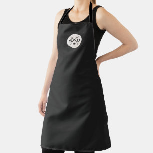 Cool Retro Vintage Barber Monogram Scissors Black Apron