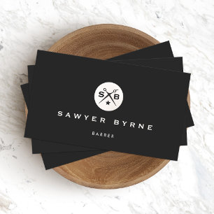 Cool Retro Vintage Barber Monogram Scissors Black Business Card