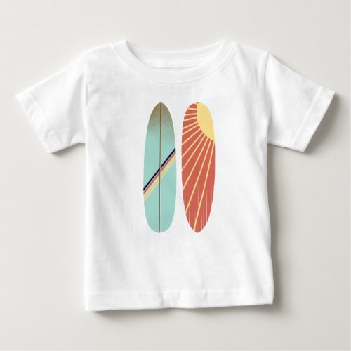 Cool Retro Vintage Blue and Red Surfboard  Baby T_Shirt