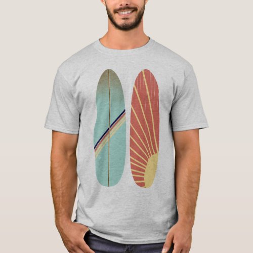 Cool Retro Vintage Blue and Red Surfboard    T_Shirt