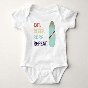Cool Retro Vintage Blue Surfboard Surf Baby Bodysuit