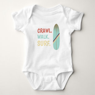 Cool Retro Vintage Blue Surfboard Surf Baby Bodysuit