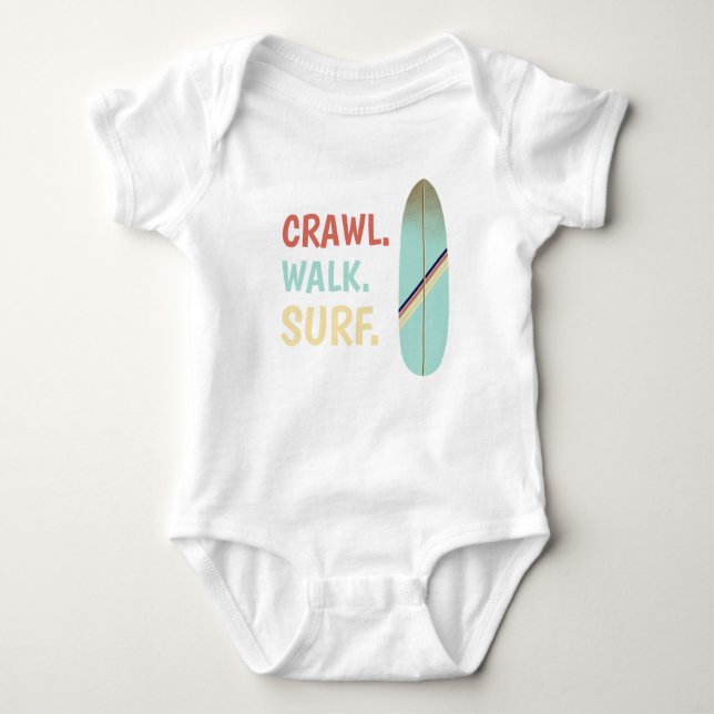 Cool Retro Vintage Blue Surfboard  Surf  Baby Bodysuit (Front)