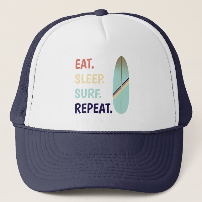 Cool Retro Vintage Blue Surfboard  Surfer  Trucker Hat (Front)