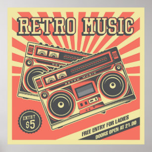 cool retro vintage music store  poster