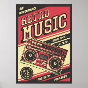 cool retro vintage music store  poster